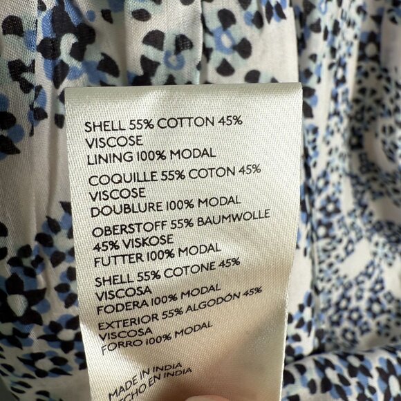 Anthropologie V-Neck Plunge Mini Tunic Dress Blue Cream Size L Garden Party - Picture 8 of 12